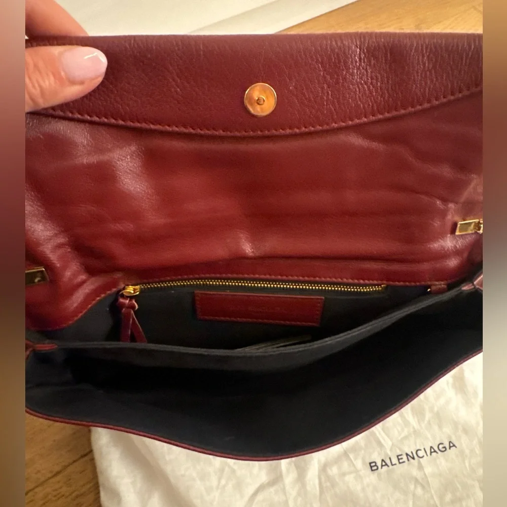 Balenciaga Leather Shoulder Bag in Burgundy with Gold Hardware
